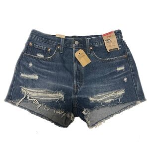 Levi’s 501 high rise distressed denim shorts